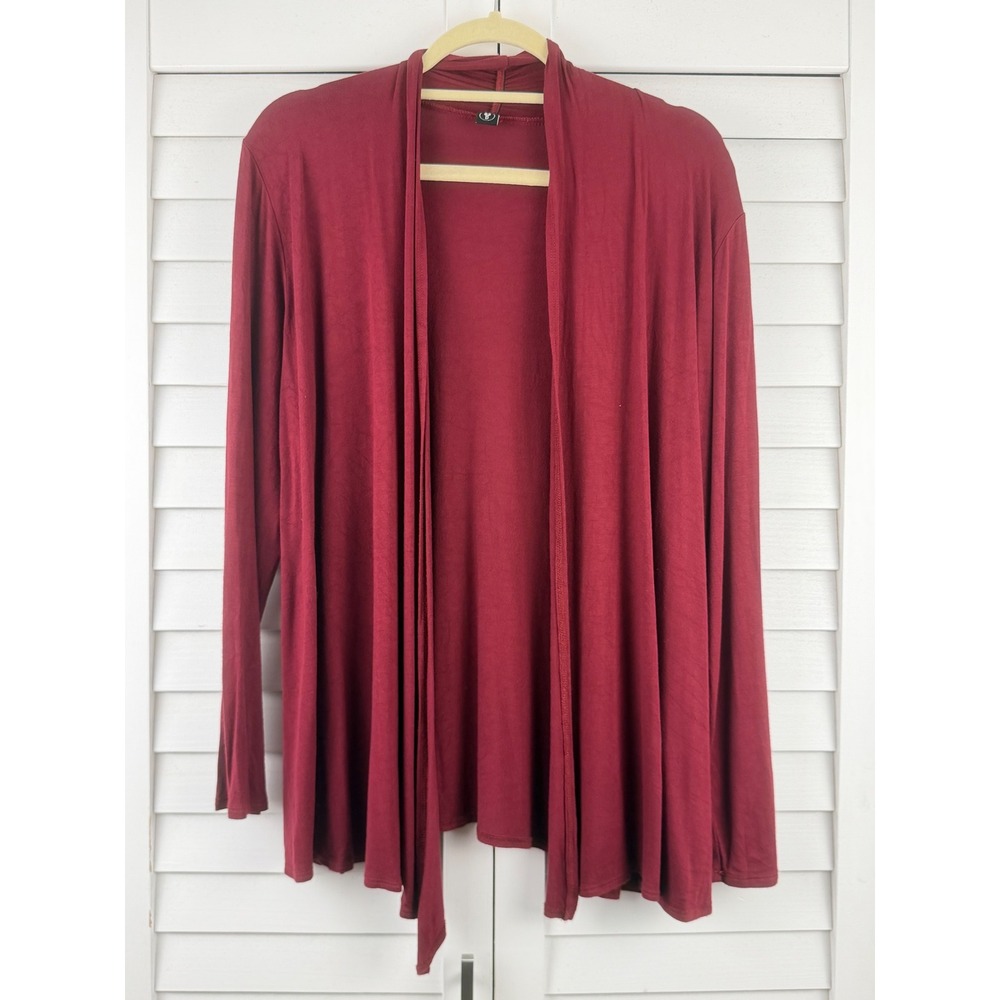 82D Cardigan Women XL Burgundy Open Front Lightweight Long Sleeve
